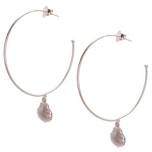 Sheila Fajl Marla Hoop Sea Shell Thin Wire Gold Plated Hoop Earrings NEW